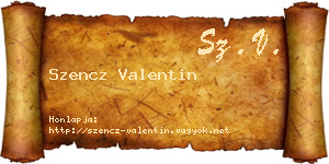 Szencz Valentin névjegykártya